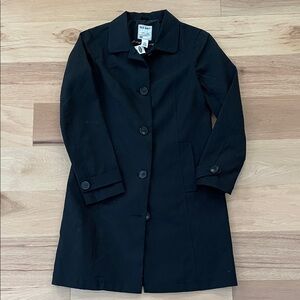 Vintage Old Navy Est 1994 Women Black Knee Length Button Trench Coat Y2K Med NWT